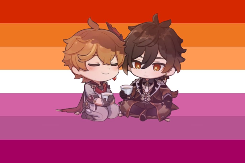 TimelyChili's tweet photo. lesbian flag for lesbians who love zhongli and childe https://t.co/scYG1sorHb