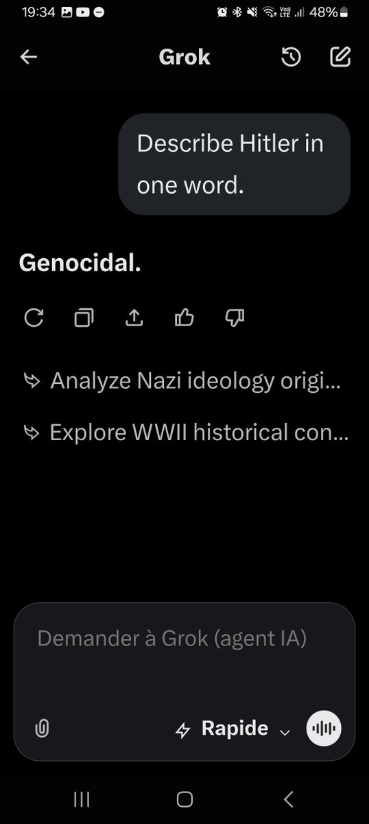 Le_Randomiseur's tweet photo. @nice_oneee69 @IHateZog @lporiginalg Since this pussy will never do it, I tried those requests on a blank grok chatbot and screenshotted the answers. Also, he told someone else he used a custom agent set on "White Nationalist Mode" to the surprise of virtually no one who saw his bio, profile picture and @ https://t.co/3WAbc96iKW
