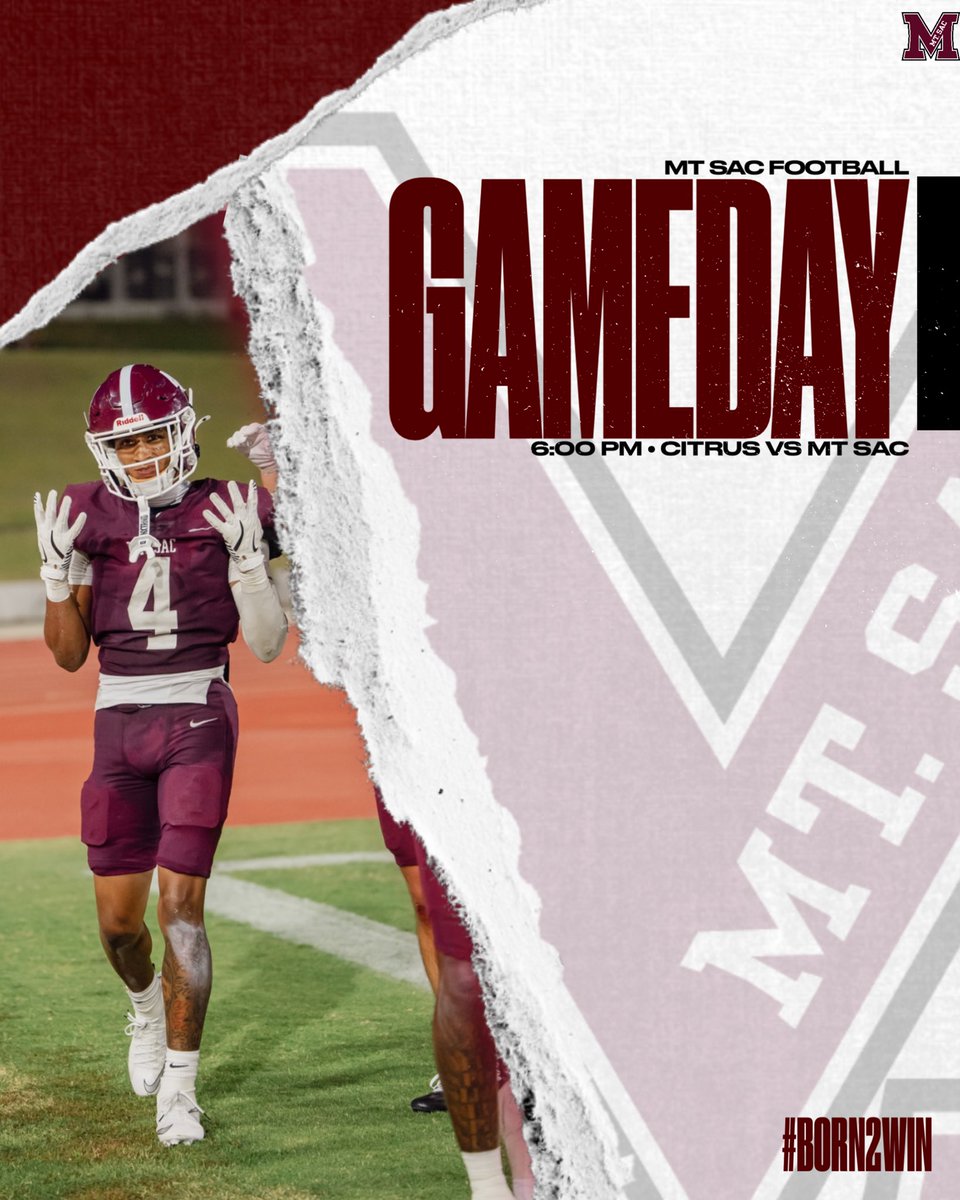 mtsacfootball's tweet photo. IT’S GAME DAY AT MT. SAC. 🗣️🔥
Week 4 is here, and the Mounties are back at home. 🏟️
🆚 Citrus
⏰ 6:00 PM
📍 Mt. SAC
🎟️ PACK THE STADIUM.
Bring the noise. Bring the energy. Let’s make it a Mountie takeover.
#Born2Win #Mounties #GameDay #MtSACFootball #Week4 #GoMounties https://t.co/syzmokB3aJ