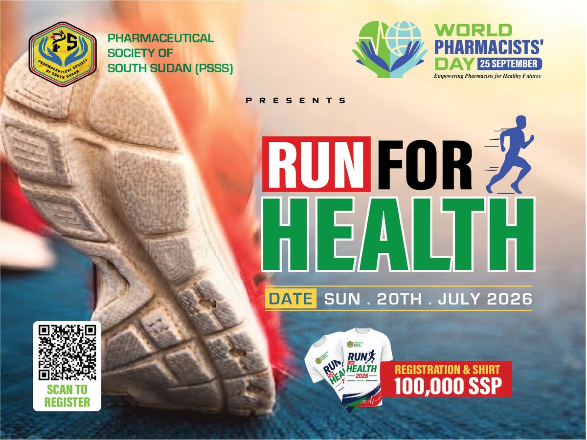 Stephenyousif_'s tweet photo. 📢 EVENT ADVISORY

✨ Please take note of the programme for the PSSS Annual Sickle Cell Run 2026, happening Sunday, 20 September 2026.

🏁 Race starts at 7:30 AM
🏃 5 KM &amp; 10 KM

Join the Pharmaceutical Society of South Sudan (PSSS) as we come together. #PharmacistsForHealth https://t.co/Nz31cOfEqw
