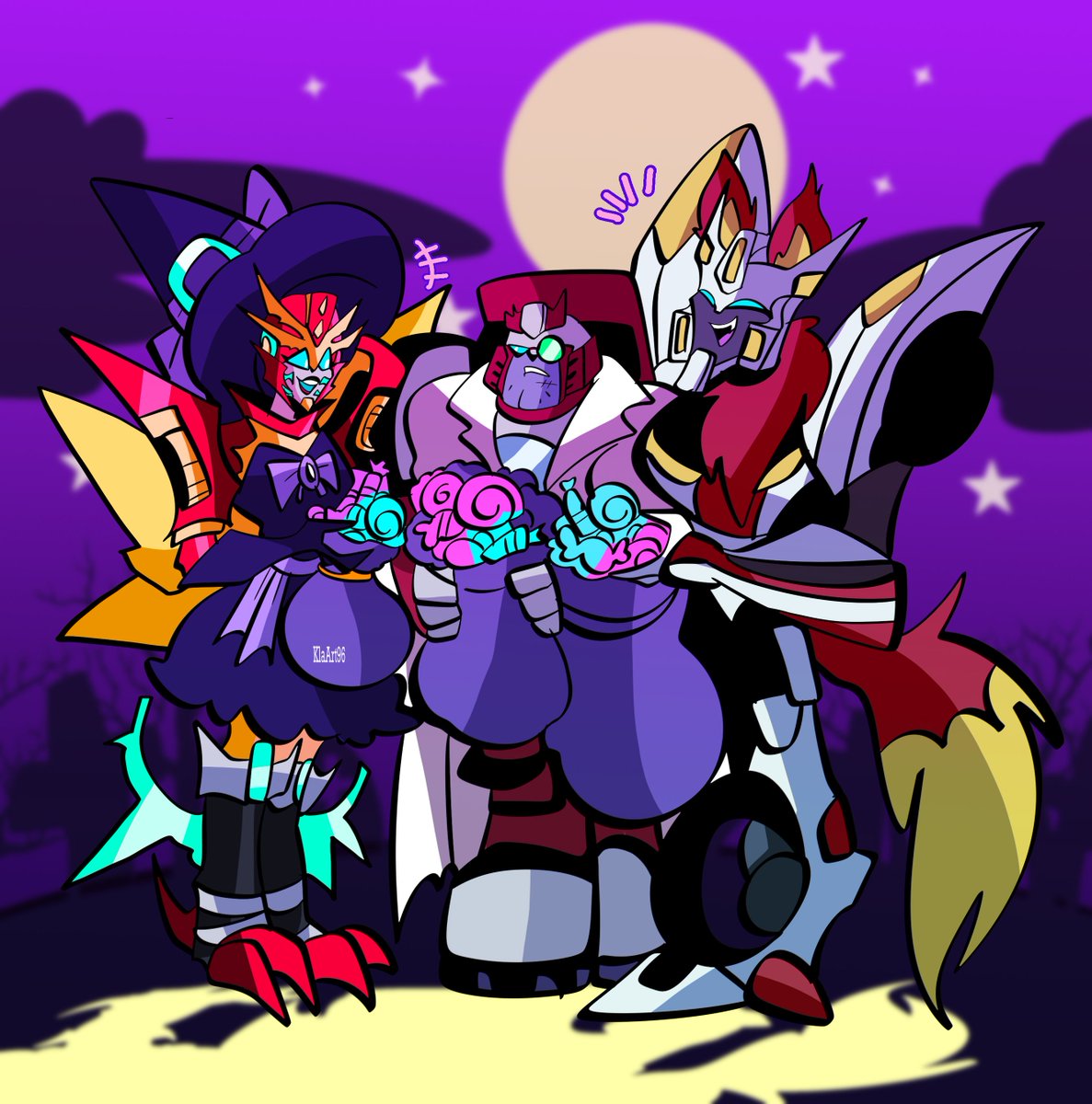 DratchetsJunxie's tweet photo. Celeste had to rope them into human traditions but in the wrong way, instead of just handing two pieces of candy out...they are handing out whole bags of them at doorsteps. At least kids are happy though

Comm from @KlaArt96 !! 

#yume #selfship #tfa #transformersanimated https://t.co/NaHsxZeWvy
