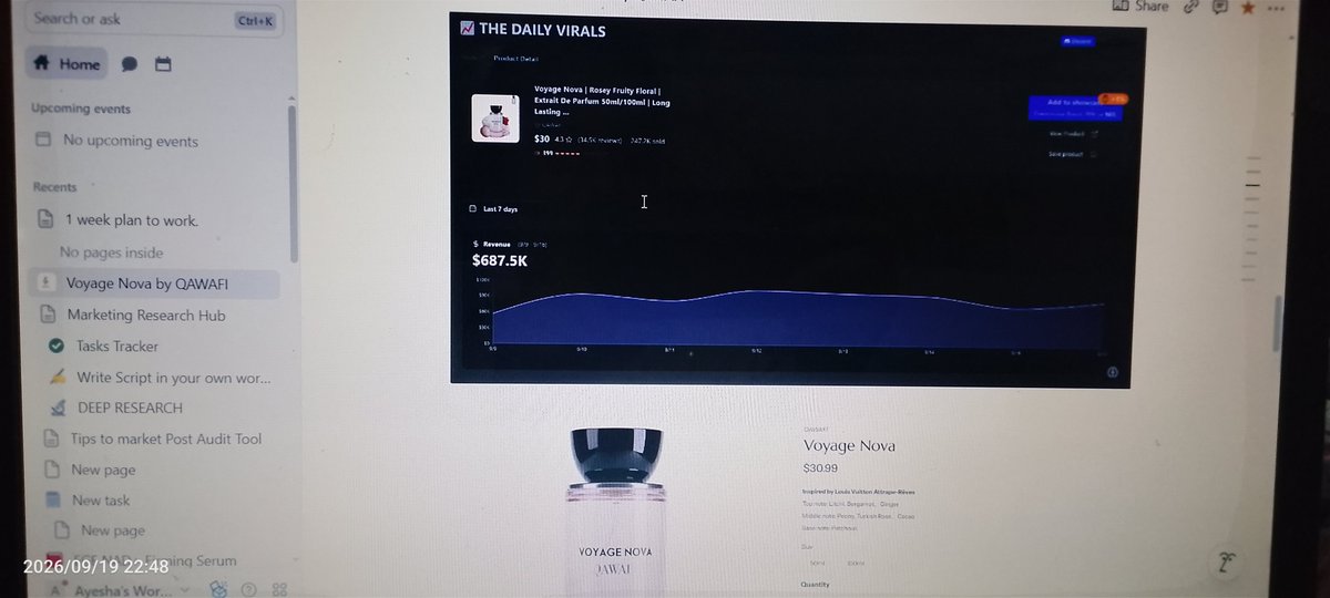 Aysha_her's tweet photo. Today's task done ✅ 

Completed product validation of Voyage Nova Perfume.

Tomorrow task:
Deep product research and audience research. https://t.co/ExUpdUyoRA