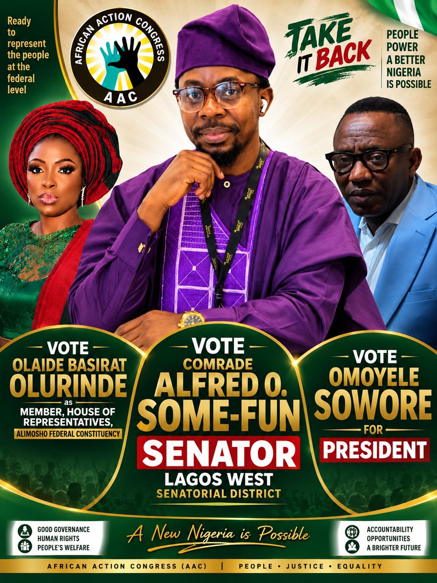 NEWSSKYTVRepo's tweet photo. Journey So far .......
VOTE: COMRADE ALFRED O. SOME-FUN SENATOR LAGOS WEST SENATORIAL DISTRICT AFRICAN ACTION CONGRESS (AAC)

TAKE IT BACK.....
#AlfredSomefun4SenatorLagosWest
#AAC https://t.co/SrzhJ496zg