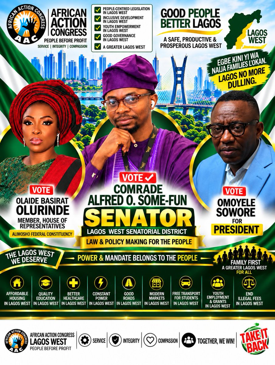 NEWSSKYTVRepo's tweet photo. Journey So far .......
VOTE: COMRADE ALFRED O. SOME-FUN SENATOR LAGOS WEST SENATORIAL DISTRICT AFRICAN ACTION CONGRESS (AAC)

TAKE IT BACK.....
#AlfredSomefun4SenatorLagosWest
#AAC https://t.co/SrzhJ496zg