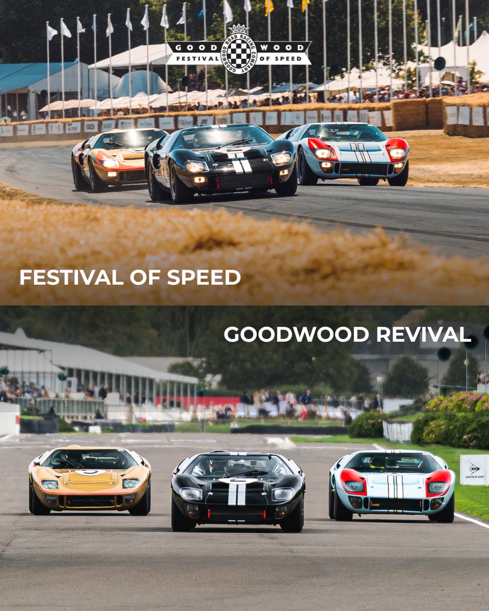 fosgoodwood's tweet photo. From #FOS to Revival 📷

Continuing to celebrate the 60th anniversary of Ford's #LeMans 24 Hours triumph, as the three GT MkIIs from 1966 ran in formation at the 2026 #GoodwoodRevival presented by Dunlop, having also done so at the Festival of Speed in July.

#Ford #Motorsport https://t.co/0baZfegLix