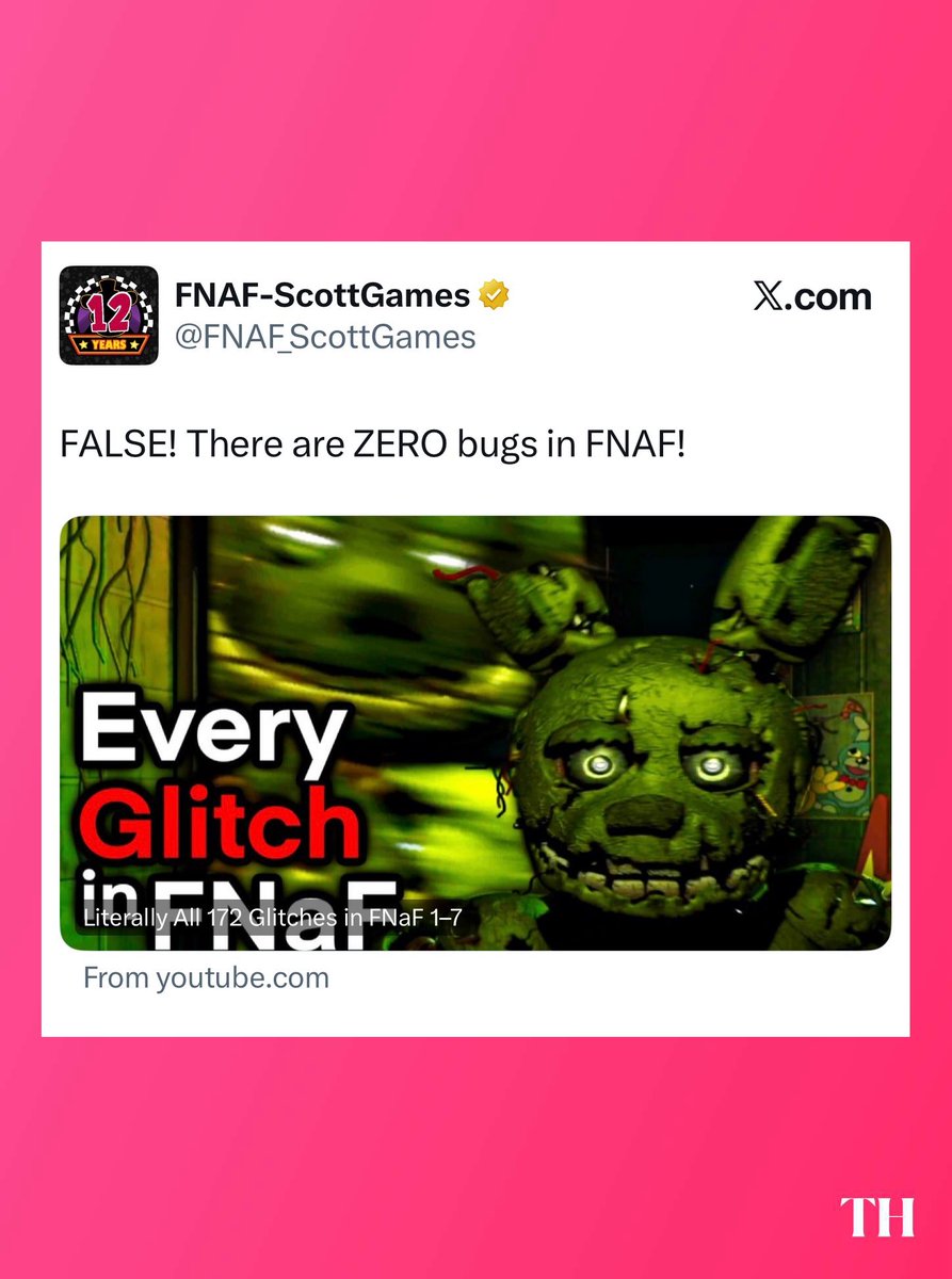 ToonHive's tweet photo. The official Five Nights at Freddy’s account uploads new tweet:

“FALSE! There are NO bugs in FNAF!” https://t.co/Yf9upC1EO0