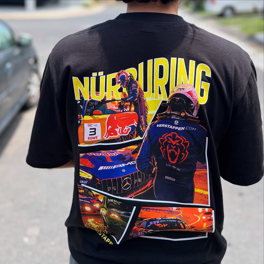 MeganEdmunkk's tweet photo. Master the asphalt with this incredible shirt inspired by Max Verstappen and the legendary Nürburgring. Premium full-color racing art, GT cars, night racing scenes, and bold motorsport style for true speed enthusiasts. https://t.co/zG4IgXQX6u