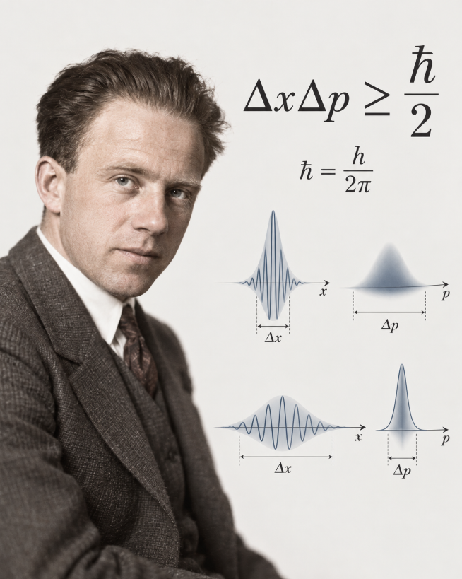 Math_files's tweet photo. In quantum mechanics, the Heisenberg uncertainty principle states that the uncertainties in a particle’s position and momentum cannot both be made arbitrarily small. 

If Δx is the standard deviation of position and Δp is the standard deviation of momentum, then Δx Δp ≥ ℏ/2, where ℏ = h/(2π) is the reduced Planck constant. Thus, π enters the uncertainty relation through the definition of ℏ.