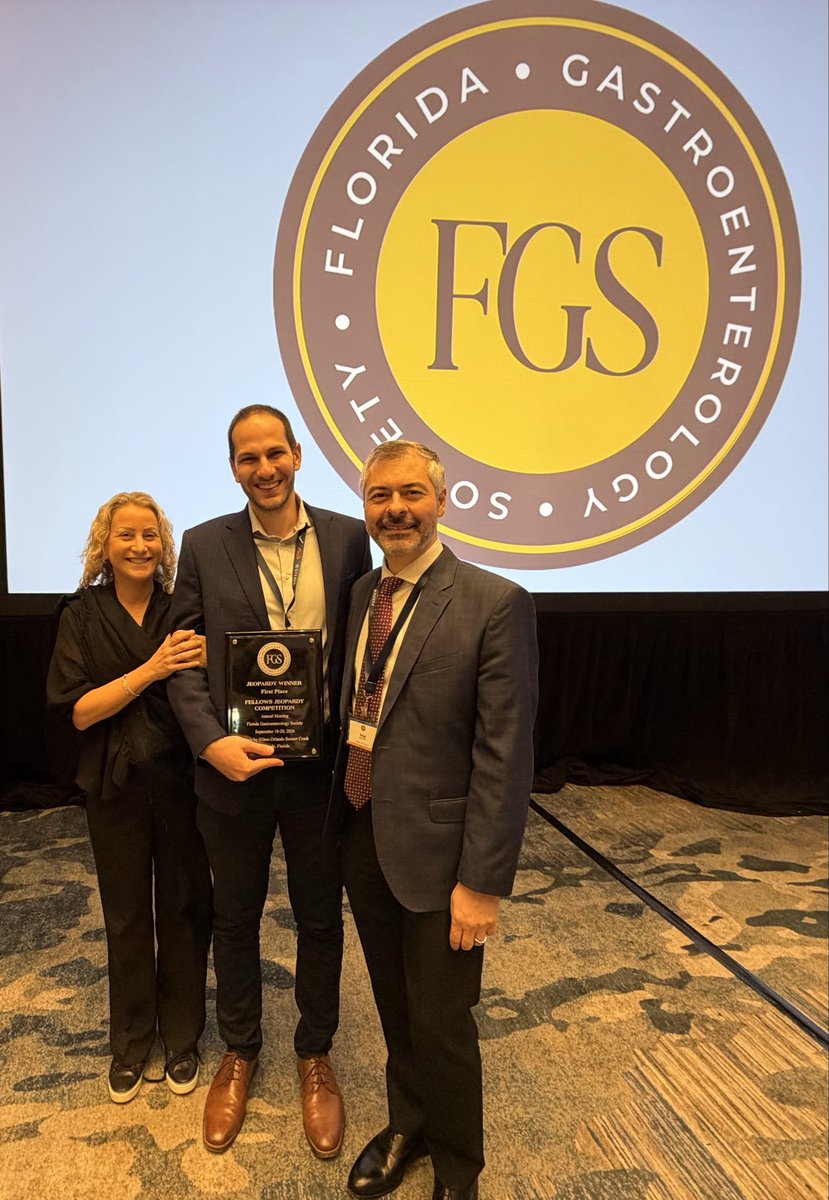 CCFL_GIFellowsh's tweet photo. 🏆 FIRST PLACE! 🥇

Huge congratulations to our brilliant fellow Anas for winning the FGS Fellows GI Jeopardy! 🔥

A proud moment for CCF Florida GI, reflecting the outstanding education, mentorship &amp; academic excellence of our fellowship.

CCF Florida GI showed up! 🏆👏 https://t.co/Fg7FaAfxJh