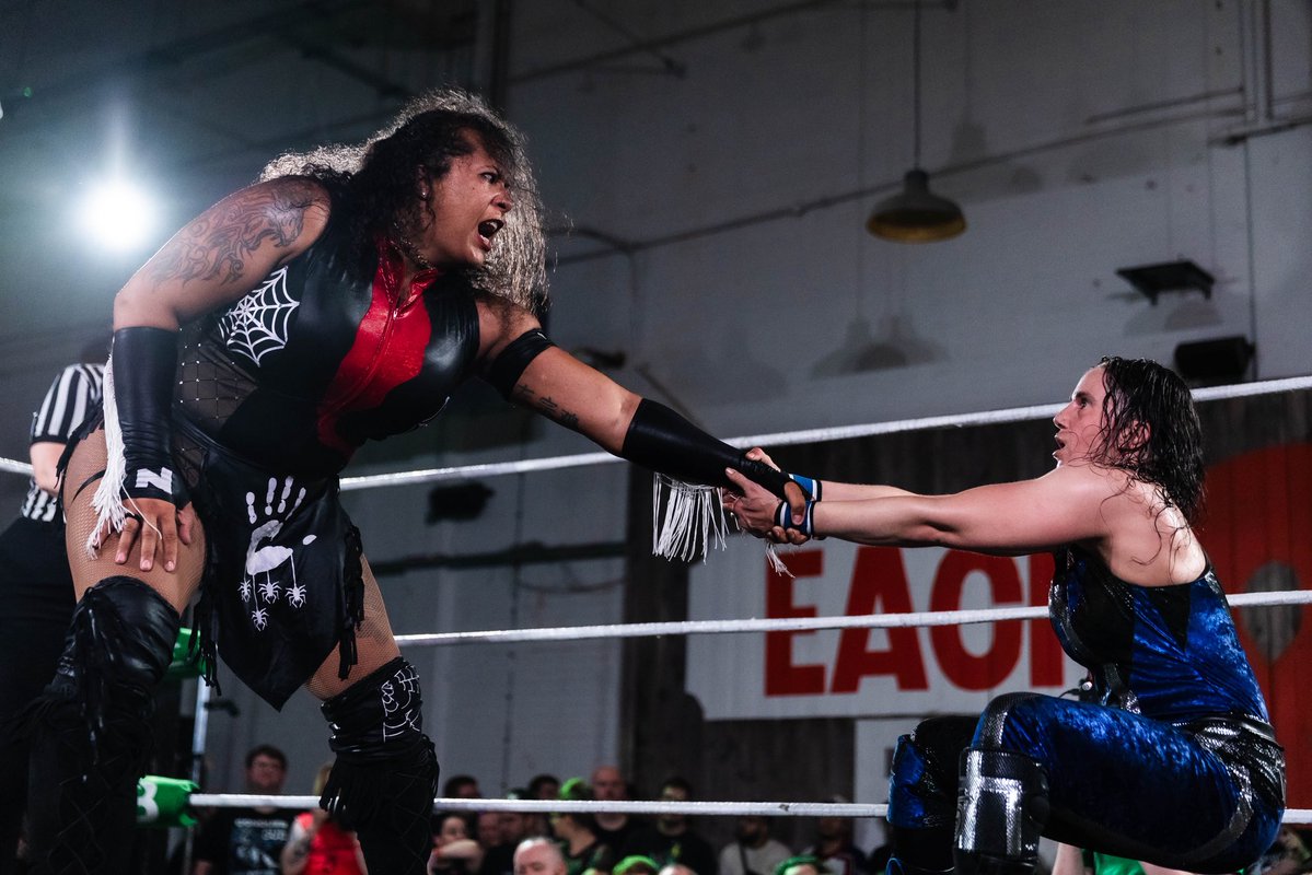 nightshadepw's tweet photo. THE KAIJU QUEENS 👑 

Our first appearance together outside of Marvelous, Japan 🇯🇵 
Defending our AAAW tag team championships @info_marvelous 

At @ProWrestlingEVE 🇬🇧 

📸 @britwrespics https://t.co/a4vrcvK8kY