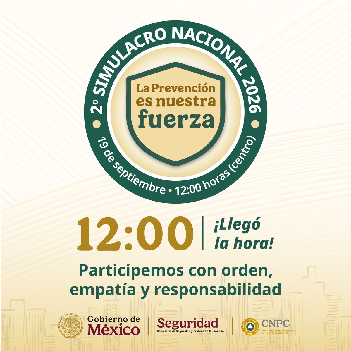 CNPC_MX's tweet photo. ⚠️ #AlMomento ⚠️

👉Da inicio el #SegundoSimulacroNacional2026 y estarás escuchando la #AlertaSísmica en algunos estados además de recibir un mensaje de alerta en tu celular con motivo de este ejercicio. 🚨📢

¡Participa desde donde te encuentres! https://t.co/jN3a0BoqJe