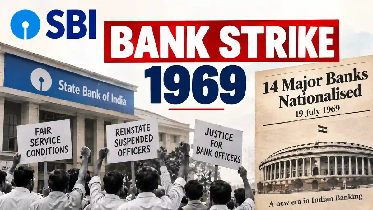 Hellobanker_in's tweet photo. 🚨 SBI Bank Strike 1969

1969 is known as the year of Bank Nationalisation but did you know - just a few weeks before Nationalisation, SBI Employees conducted an indefinite strike that lasted for 17 days. Before this strike, Bank officers were at mercy of management. After strike, everything changed. Powerful unions like AISBOF formed which eventually led to formation of AIBOC. After strike, Indira Gandhi nationalized Banks.

Read details: https://t.co/eOOLhx9iNm