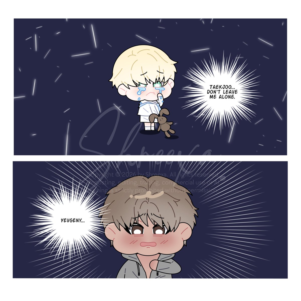 xshreexa_404's tweet photo. 🐊 : 태주야… 나 혼자 두지 마.
🐇 : 예브게니… 
Inspired by the latest chapter of CNA. 
#codenameanastasia #코드네임아나스타샤 https://t.co/38jIj9QgHQ