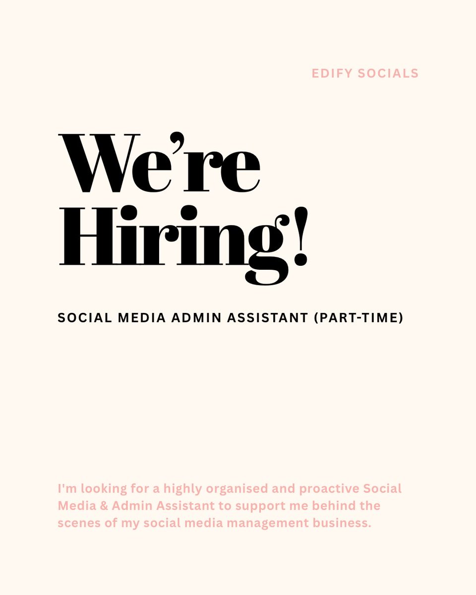 MarcelleIdovli's tweet photo. APPLICATIONS CLOSED! We’re hiring a part-time Freelance Social Media &amp; Admin Assistant to support exciting upcoming projects. Remote, 2–4 hours/week, £16/hour, with occasional content shoots. Must be commutable to Bedford and available weekdays. https://t.co/7EKI49E31F