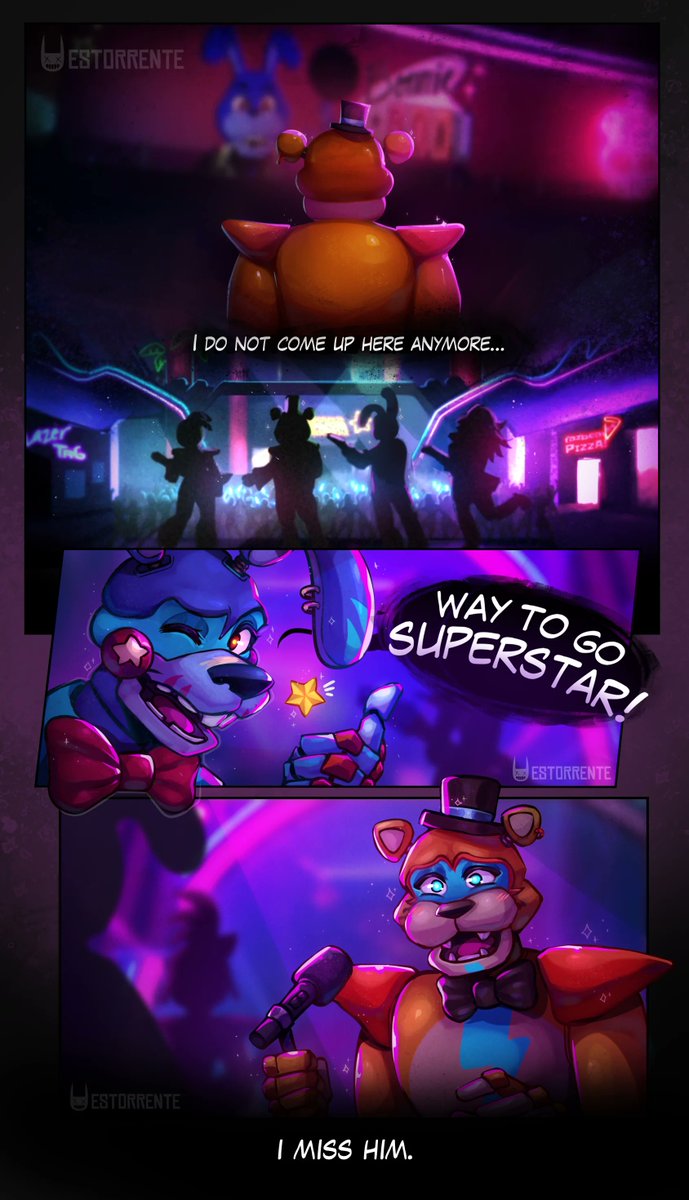 PitzaPlex's tweet photo. anyone have a friend who had to move away but you promised each other no matter what you would still be friends or is it just me reminds me a lot of how freddy misses bonnie in security breach https://t.co/skglaPN0bw