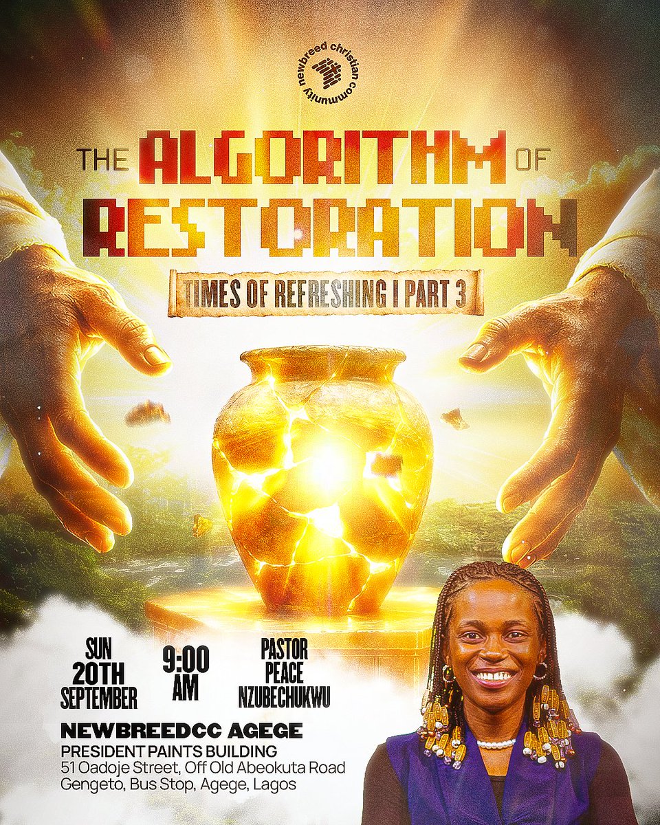 newbreedccng's tweet photo. @sir_davoh @ernie_olisama @iamekenechris @Efuru_Okoroafor @WisdmOkechukwu @momodu_victor @famous_alele @Toluwani_abe @Uwanatotheworld Come ready to learn, receive, and be refreshed in His presence❤️🔥
Join us at any of our branches in Abuja, Lagos or Port Harcourt!...Don’t miss this one! 🔥
#TimesOfRefreshing #AlgorithmOfRestoration #NewbreedCC #SundayService #NewbreedGlobal https://t.co/nWkY5sR5V3