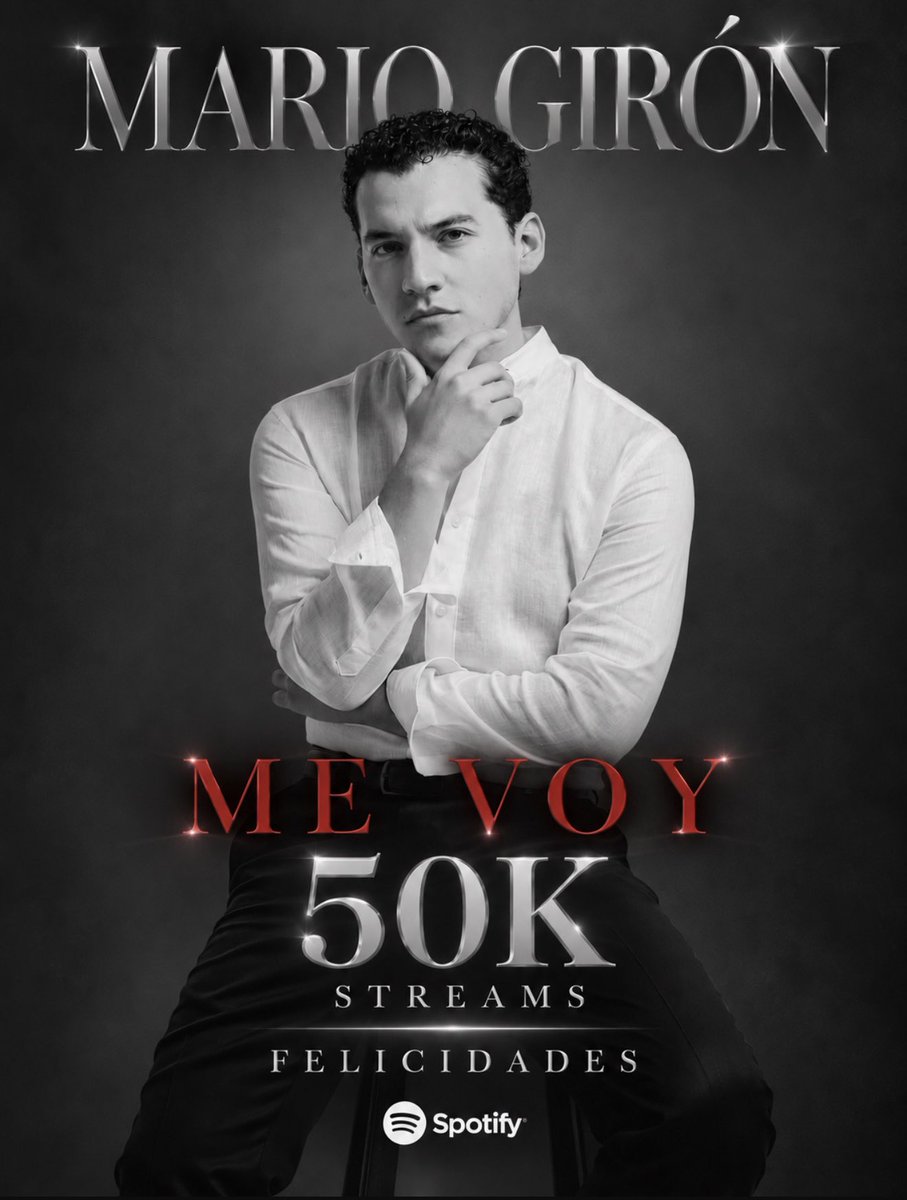 TeamMario2024's tweet photo. ME VOY 💔el 4to sencillo inédito de Mario, logra superar las 50K reproducciones en Spotify. Seguimos haciendo stream para lograr nuestra siguiente meta. Gracias por tanto apoyo  🖤🎶 https://t.co/36AXtggd4P