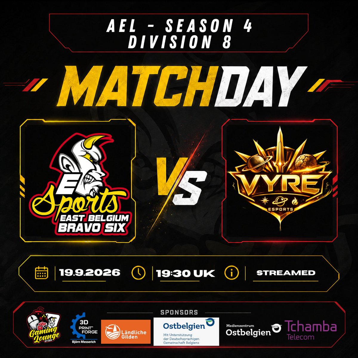 ESportsEastBel's tweet photo. 🔥 WR2 – HERE WE GO!
Both ESEB teams won their opening playoff matches and move on in the Winners Bracket! 🏆
⚔️ Bravo Six vs @EsportsVYRE — 7:30PM UK
⚔️ Chaotix vs @NFXeSportsHub — 9PM UK
🎙️ Both matches cast live: https://t.co/syf1DMufsb
#BLEEDRED https://t.co/M9fRU6srRv