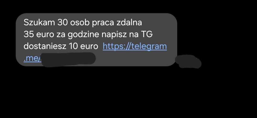 mic_marek's tweet photo. Takie wiadomości (sms) otrzymują obecnie obywatele RP. 

Najprawdopodobniej to właśnie w taki sposób rosyjskie oraz białoruskie służby poszukują (i nakłaniają do współpracy) Polaków i przebywających w Polsce obcokrajowców gotowych do wykonywania prostych zadań- od wspierania działań informacyjno-psychologicznych (np umieszczanie w sieci odpowiednich komentarzy) po akty dywersji.

Sms-y imitują ofertę znanego biura zajmującego się pośrednictwem pracy i odsyłają do kontaktu poprzez Telegram... a tam czeka już konto imitujące panią rekruterkę.

Na przykłady werbowania "nieświadomych" Polaków i Ukraińców przy wykorzystaniu Telegrama (poprzez obietnicę łatwego i szybkiego wzbogacenia się) zwracała niejednokrotnie w swoich materiałach @ABW_GOV_PL.

Polecam szczególnej uwadze: @NawrockiKn, @prezydentpl, @donaldtusk, @PremierRP, @KosiniakKamysz, @MON_GOV_PL, @sikorskiradek, @MSZ_RP, @RKupiecki, @MKierwinski, @TomaszSiemoniak, @MSWiA_GOV_PL, @KGawkowski, @wlodekczarzasty, @PK_GOV_PL, @w_zurek, @BBN_PL, @BartoszGrodecki, @JanGrabiec, @adamSzlapka, @CTomczyk, @ZalewskiPawel, @pawelbejda, @czeslawmroczek, @TomaszChlon @GrzybAndrzej, @GIBandych, @MolendaKarol, @JacekDobrzynski, @joannakluzik, @SlawomirMentzen,   @krzysztofbosak, @MorawieckiM, @michaldworczyk.

Polecam również uwadze: @MarekMeissner, @wolski_jaros, @WypartowiczBa, @Anna_M_Dyner, @K_Stanowski, @FilippDM, @Piotr_Malecki, @KuczynskiG, @JuliuszSabak, @Maciej_Korowaj, @KapitanLisowski, @patrykmichalski, @AGozdyra, @WarNewsPL1, @patrycjuszwyzga.