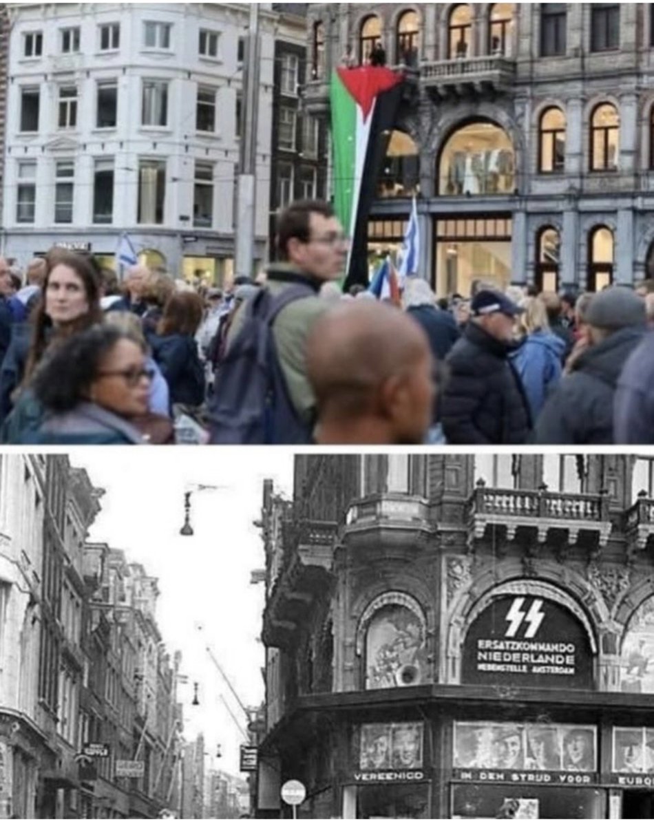 Jonkina's tweet photo. -Hamass&amp;Mauritz- 
Wat ik niet kan begrijpen, is dat er toestemming  lijkt te zijn gegeven om vanaf het balkon van het pand van @hmnetherlands in #Amsterdam deze vlag te laten neerlaten.
Juist in dit pand..toeval? Nee..
Heeft allemaal niets met Jodenhaat te maken hoor. Echt niet! https://t.co/xhUCXMT80x