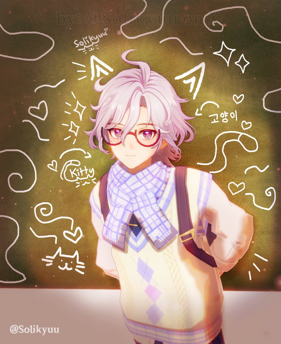 Solikyuu's tweet photo. college student Mitya!! 🩵🤓🐱

#GenshinImpact #Mitya https://t.co/hSmyhpGMV7