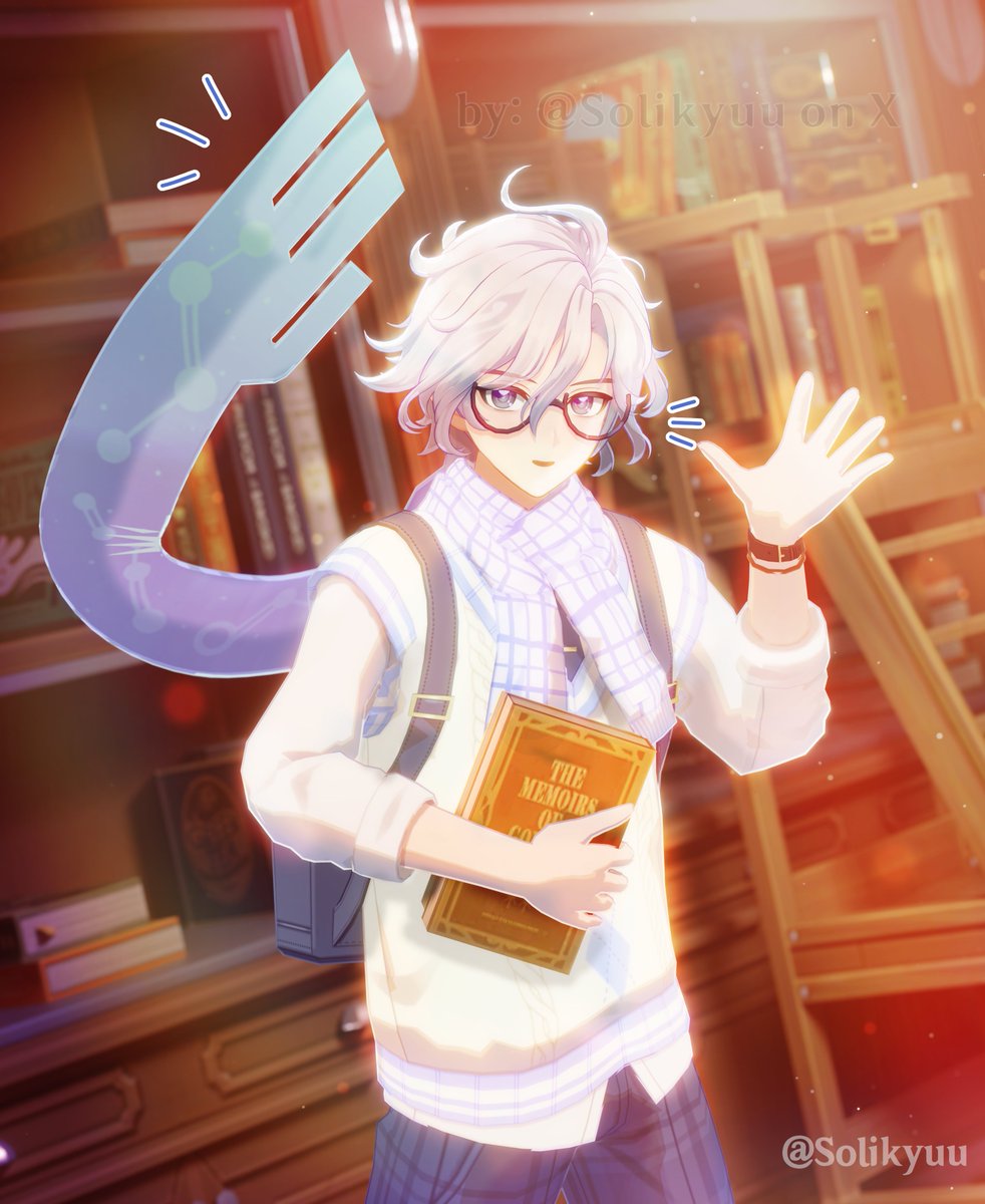 Solikyuu's tweet photo. college student Mitya!! 🩵🤓🐱

#GenshinImpact #Mitya https://t.co/hSmyhpGMV7