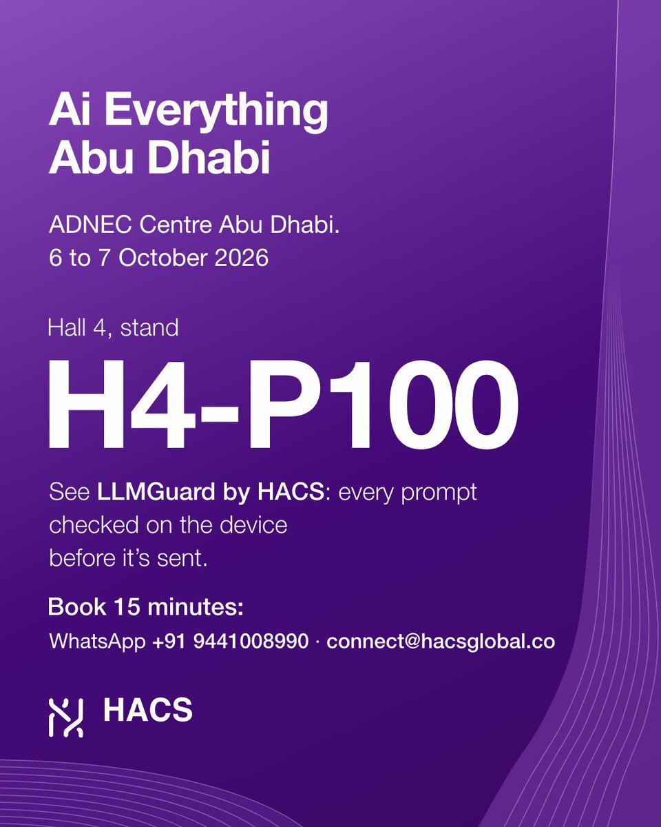 Hacshq's tweet photo. Find us at Hall 4, stand H4-P100, Ai Everything Abu Dhabi. 6 to 7 Oct, 2026. https://t.co/vRURxBS4d5