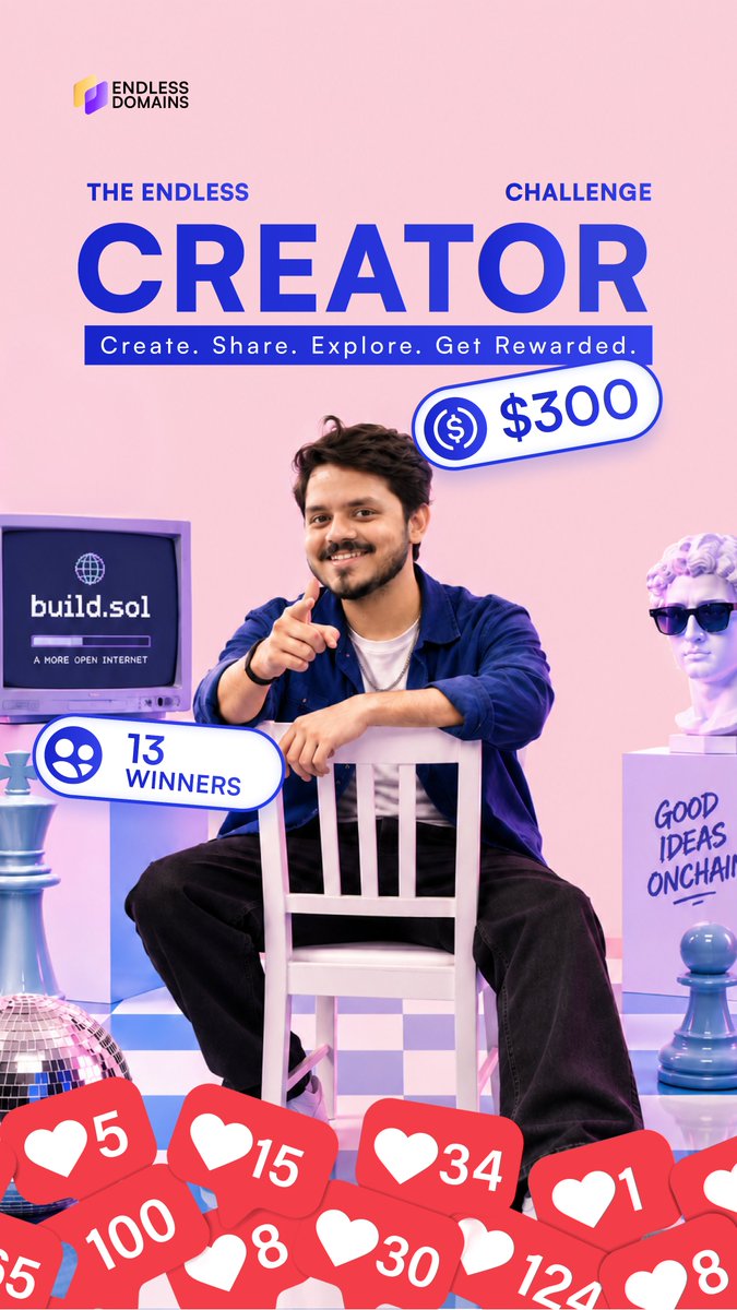 endlessdomains's tweet photo. The Endless Creator Challenge is LIVE!

Your creativity can turn into rewards. 💜

Create. Share. Explore. Get Rewarded.

Join the Endless Creator Challenge and create original content around Web3, Digital Identity, Blockchain Domains, and the future of the internet.

🏆 $300 USDC Reward Pool
👥 13 Winners
🎨 Create content your way
🌐 Explore the future of digital identity
💡 Turn your ideas into impact

Whether it’s a meme, thread, video, graphic, educational post, or community discussion  bring your unique perspective to the challenge.

More information about the campaign: 
Click here for full campaign details 👇

https://t.co/XGLFBnZ6Ci

💬 Join the Endless community:

 Join us on Discord  👇

 https://t.co/6E2nh3xKHo

 Join us on Telegram  👇

https://t.co/bjXUUAFqJD

Your idea could be the next one everyone talks about. 

#endlesscreatorchallenge #endlessdomains #web3 #digitalidentity