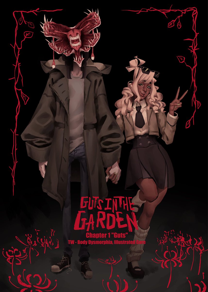 DioKio_'s tweet photo. My Webcomic Guts in the Garden is out now!

It is a Queer Body Horror Romance about the situationship between Jaci, a Nepo baby with avoidant attachment and Eden, a body Dysmorphic Cannibal Shapeshifter.

You can read it or watch the comic dub at the 🔗 in 🧵! (Or my bio) https://t.co/BnWbP1nx03