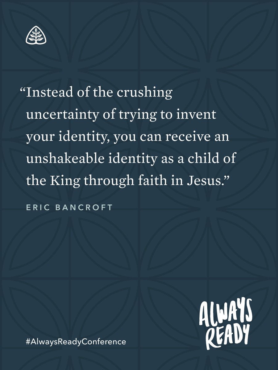 Ligonier's tweet photo. Instead of the crushing uncertainty of trying to invent your identity, you can receive an unshakeable identity as a child of the King through faith in Jesus. —@EricBancroft #AlwaysReadyConference https://t.co/kryVTFKNig