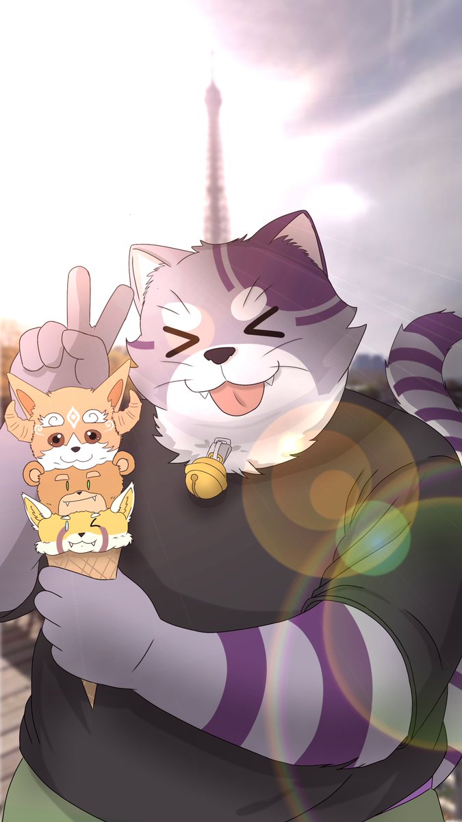 Frizriel21's tweet photo. #ラブヒロ #LIVEAHERO #ベイグル
(still unfinished)
Bygul in Paris for my pookie @naktari_n begging for Bygul art uwu

May continue one day if i get motivation. 
Hopefully better than before for you Nak uwu, i'm a big noob you know

(Yes,the icecreams are Crave Saga Characters 🤫) https://t.co/sENYxFGH6t
