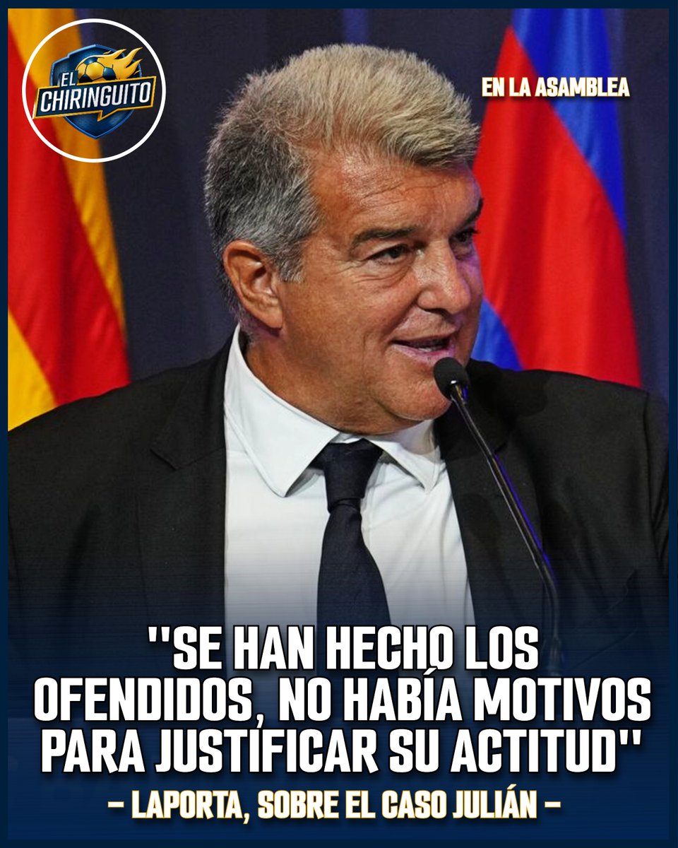 elchiringuitotv's tweet photo. 🫵‼️ LAPORTA 'CARGA' contra el ATLETI pro el CASO JULIÁN:

"Se han hecho los ofendidos, hicimos lo que se hace normalmente".

"Gil Marín me dijo que no venía porque no tenían alternativas... querían venderlo a todos menos al Barça". https://t.co/5zNu4cicQs