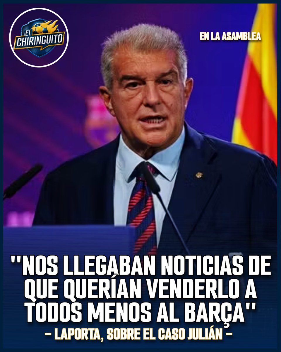 elchiringuitotv's tweet photo. 🫵‼️ LAPORTA 'CARGA' contra el ATLETI pro el CASO JULIÁN:

"Se han hecho los ofendidos, hicimos lo que se hace normalmente".

"Gil Marín me dijo que no venía porque no tenían alternativas... querían venderlo a todos menos al Barça". https://t.co/5zNu4cicQs
