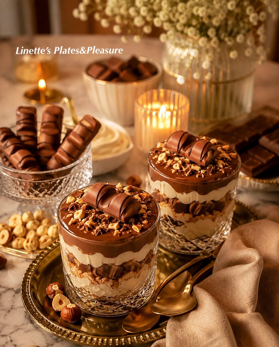 BridgetteMaxham's tweet photo. Creamy Kinder Bueno dessert cups 🤍 Layers of mascarpone cream, crunchy cookies, melted chocolate and Kinder Bueno pieces—luxurious, delicious and no-bake! Chill for 1 hour before serving. https://t.co/Bne7NWZNGO