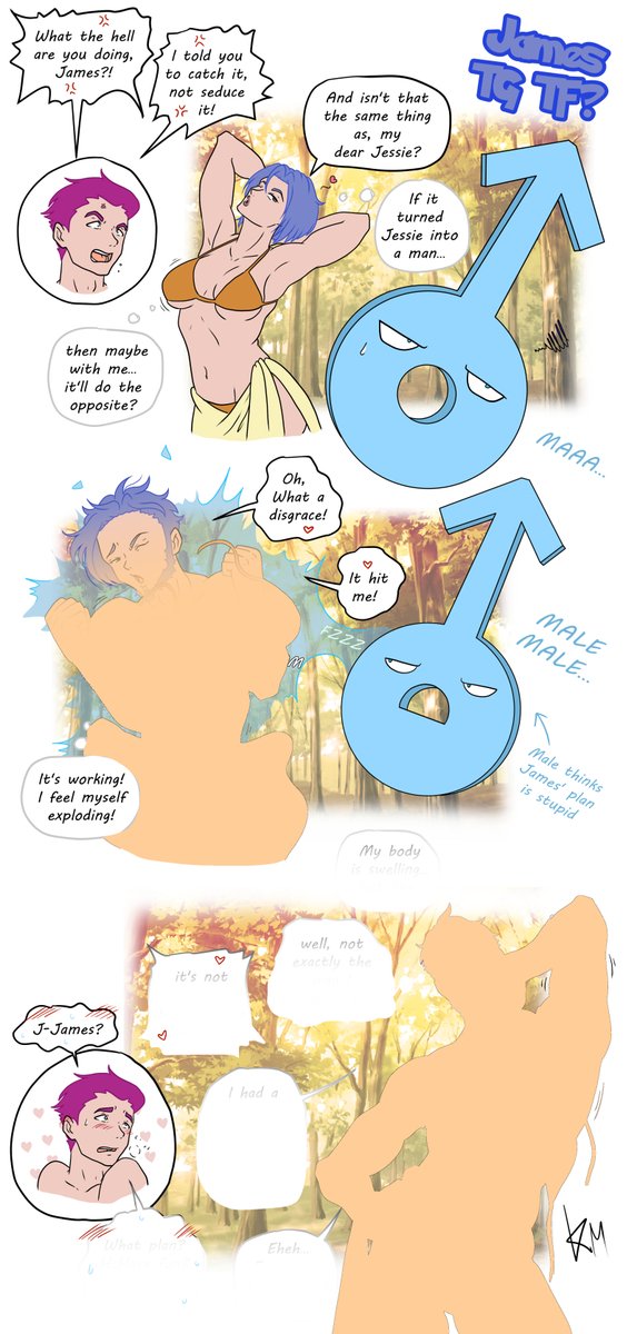 KaMaItri's tweet photo. Minicomic involving James from Pokemon's world transforming in her male alter ego! To see it support me or unlock the premium gallery at my deviantart's shop!   #comic #tgtf #transformation #femaletomale #nsfw #fanart #jessie #james #pokemon #webcomic #funny #rule63 https://t.co/4jSCLY8t2J