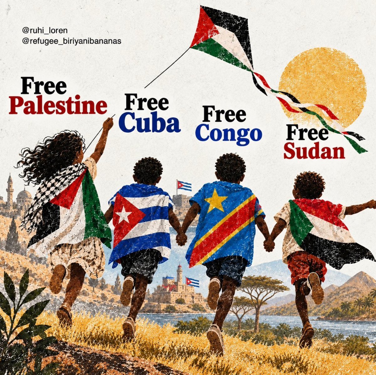 Palestinedaily1's tweet photo. Free Palestine 
Free Sudan 
Free Congo 
Free Haiti 
Free Cuba 
Free Venezuela 
Free Puerto Rico 
Free Hawaii 
Free all colonized people 
Free the world 
Free them all! https://t.co/5y7dQPvoOW