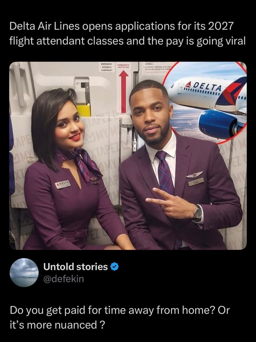 ChiHottzex's tweet photo. Ever wondered when flight attendants start getting paid? At many airlines, pay begins when the aircraft doors close and ends when they reopen at the gate. Cabin preparation, boarding, and pre-flight checks may be unpaid. https://t.co/ZrwiCtpuGl