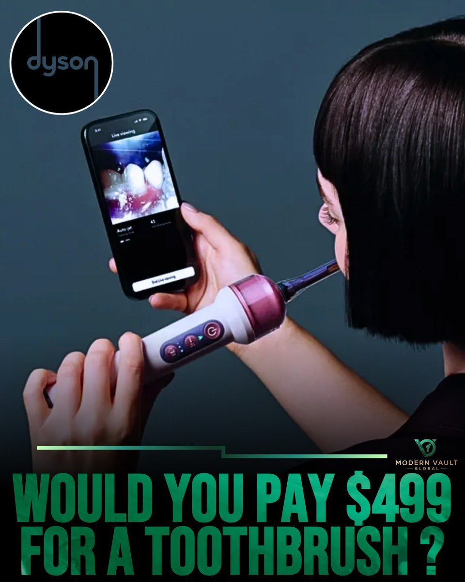GingerPishner's tweet photo. Dyson is bringing camera technology to your morning routine. Its new toothbrush has an integrated camera and precision water jet to show exactly what you’re missing while brushing. Would you use one that films inside your mouth, or is this too far? https://t.co/fA9B3UnRZo