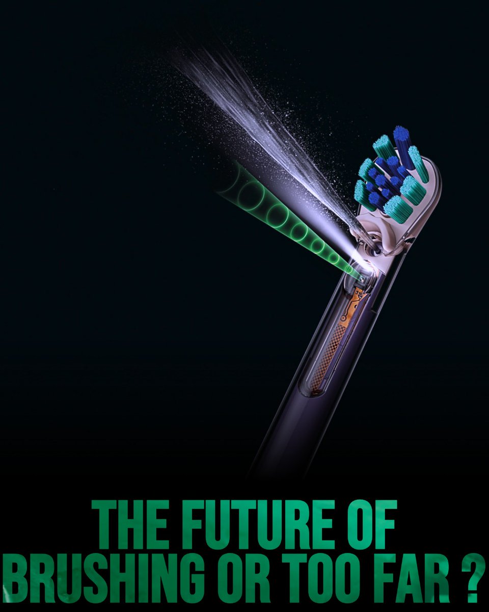 GingerPishner's tweet photo. Dyson is bringing camera technology to your morning routine. Its new toothbrush has an integrated camera and precision water jet to show exactly what you’re missing while brushing. Would you use one that films inside your mouth, or is this too far? https://t.co/fA9B3UnRZo