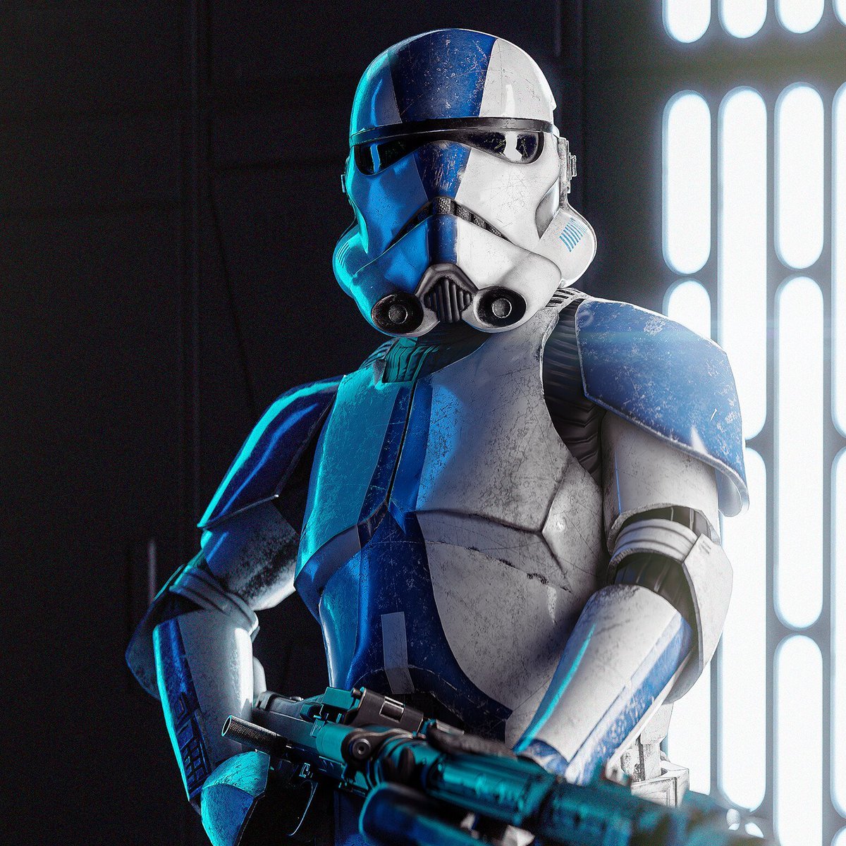 Colonel_Stan's tweet photo. It makes me happy to see that, 18 years later, the Phase III armor of Triton Squad, 501st Legion, remains one of the most recognizable and iconic trooper designs of all time.

Triton Squad artwork by @SpaceCaptSteve

BFII (2005): End of the Republic

BFII (2017): Triton Squad https://t.co/pIIOc9frsZ