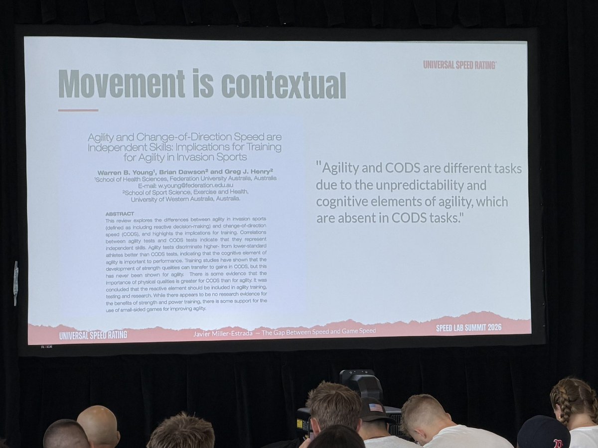 TommyB_K's tweet photo. Game Speed💥with @thecoachjav #SpeedSummit2026 @universal_speed 

Practical applications: it is contextual, perception and situations dictate the movement and decisions an athlete makes. Are we training it?🤔🤔

I'm guilty of too much COD, without the contextual element. Time to make some changes??

Thanks for the informative and thought provoking session.🙌🏼