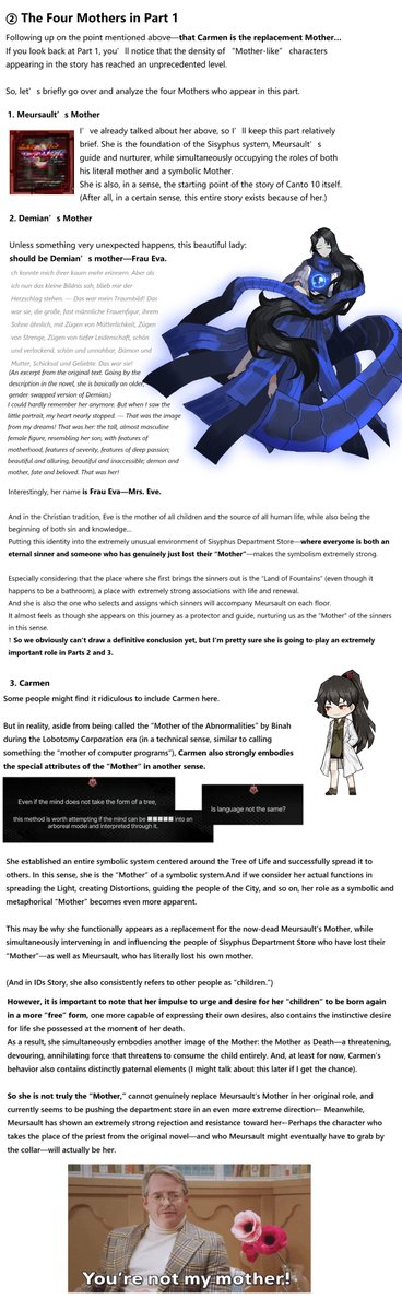 aolinyijiang's tweet photo. 【Canto 10 Analysis ①】Why can’t the people of Sisyphus Department Store “resurrect”?
Quick summary: After Meursault killed their mother, they lost their “Mother”—and thus their chance to be “reborn.”
That’s also why the god created by the Le Rouge is an incomplete “Mother”(1/2) https://t.co/W5Fw3y8QcZ