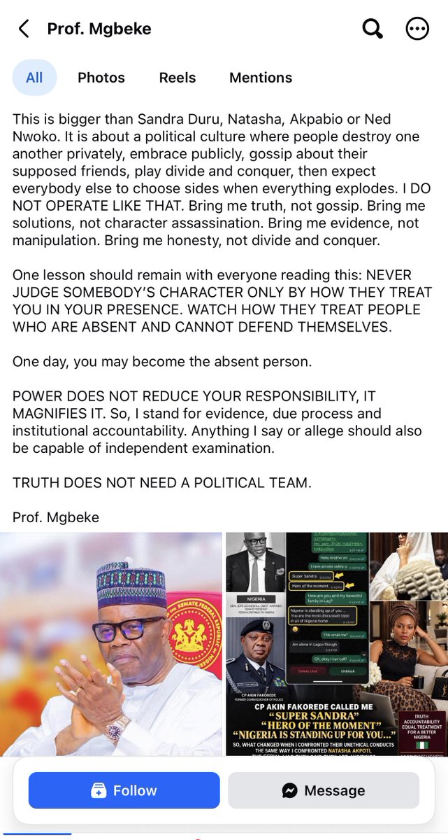 TheSerahIbrahim's tweet photo. UPDATE: Sandra Duru’s Facebook Account (Prof.Mgbeke) has continued posting conversations

She has also requested $5 million as “damages”

She has warned that tomorrow would be hot
And has threatened to drop info that will shake Zuma Rock, Aso Rock, and even rock of ages 😭. https://t.co/h6tAaGstp6