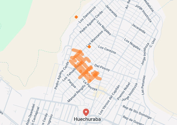 Imagen del mapa de cortes en línea donde se muestra el sector afectado por el corte de energía