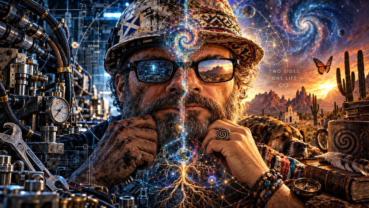SpiritLoveCodex's tweet photo. Two Sides, One Life

A Fractal Aaron Reflection

One side of my life works in blood sweat and long hours of shift work.

 Immersed in engineering, machinery, precision, and responsibility.

The other explores the human condition through philosophy, emotional development, spirituality, art, and storytelling.

To some, they may appear contradictory.

To me, they are inseparable.

Work grounds my understanding in reality. Reflection gives my work deeper meaning.

One challenges what I can do. The other challenges who I am becoming.

Both demand discipline, curiosity, humility, and a willingness to keep learning.

Work life balance is not about separating these two worlds.

It is about allowing each to enrich the other.

Two sides. One life. Still learning.

Fractal Aaron