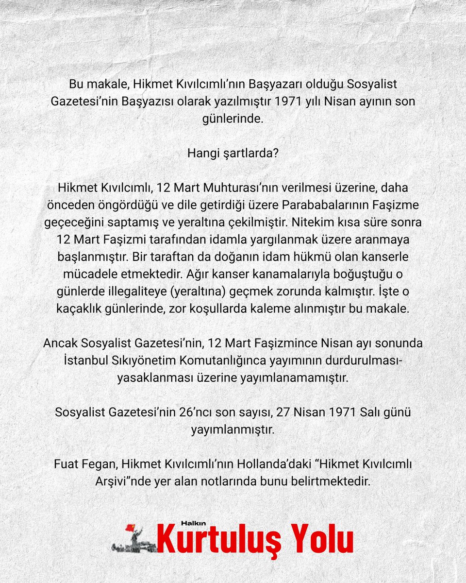 kurtulusyolugz's tweet photo. 214. sayımızda Ustamız Hikmet Kıvılcımlı’nın “Tek Çıkar Yol: İşçi Sınıfı Partisinin Minima Programı’dır” yazısını yayımlıyoruz.

Yazının devamına ve Kurtuluş Yolu Gazetemizin 214. sayısının tamamına erişmek için bio kısmında bulunan linki ziyaret edebilirsiniz. https://t.co/ZS9QFnsRLk