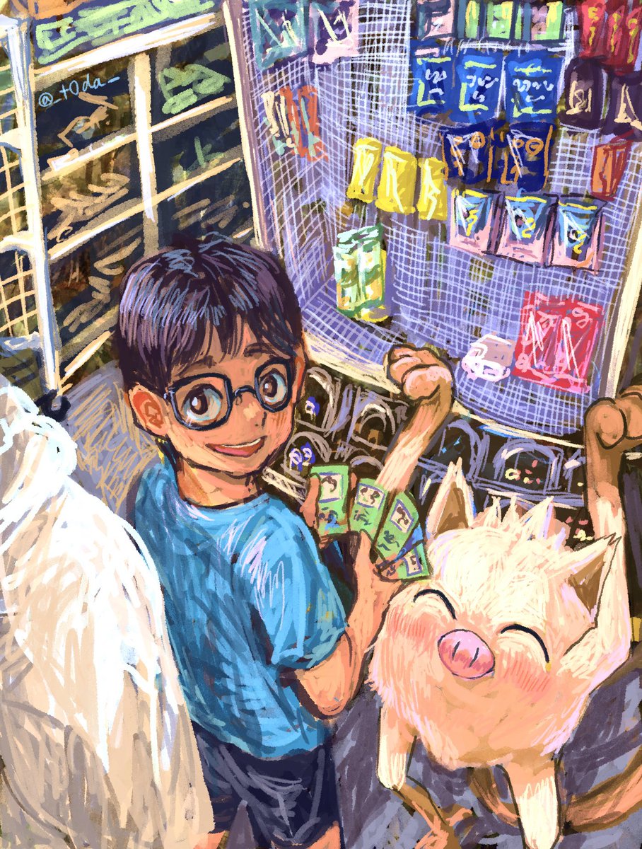 _t0da_'s tweet photo. #ポケモンイラスト
「やったよ！あの人、ボクの金ピカのカード1枚で君の描いてあるやつ5枚も交換してくれるって！でもレート？って何だろ？
ありがとうございます！…あれ、泣きそうな顔…お腹痛いですか？」

『いつからだろ、大好きなはずのポケモンのカードを「ハズレ」と思うようになったの』 https://t.co/40AsyHuIFy