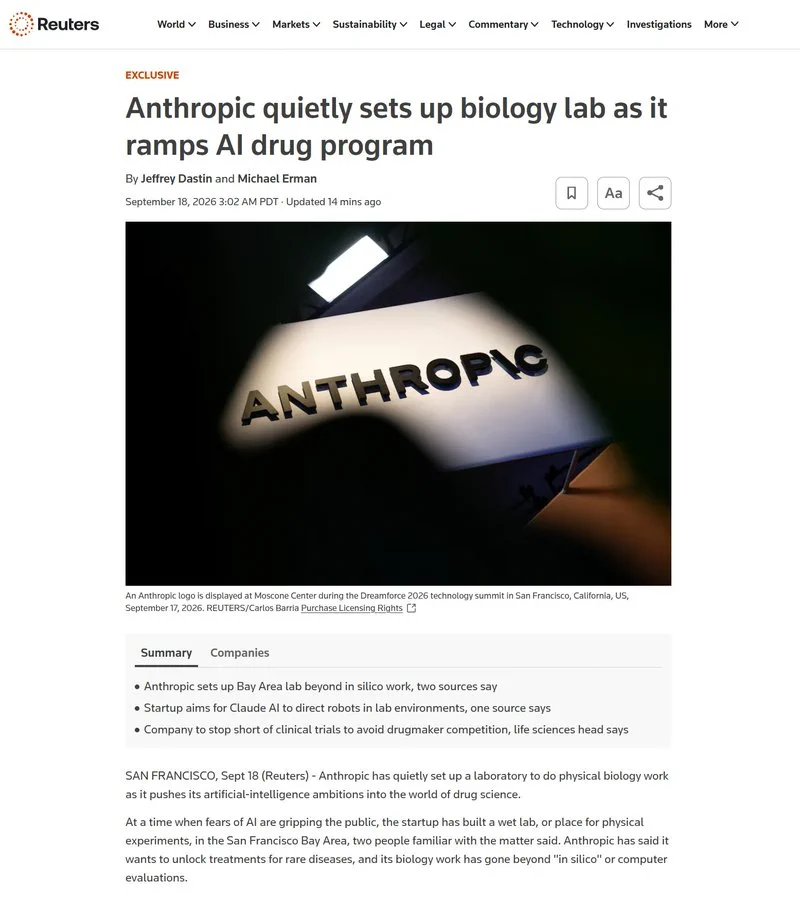 Healthcare AI Guy on X: "NEW: Anthropic has built a wet lab in the Bay ...