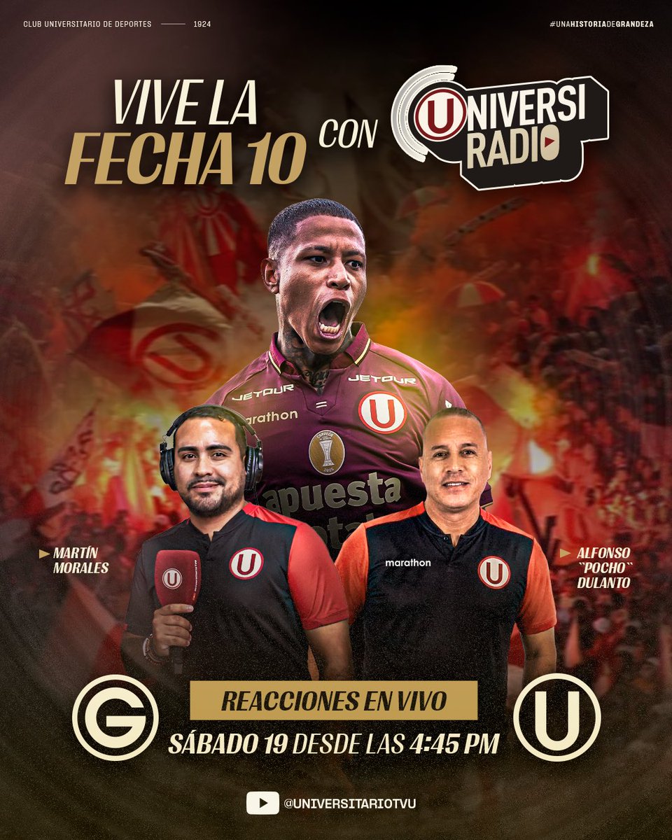 Universitario's tweet photo. 𝗨𝗡𝗔 𝗧𝗥𝗔𝗡𝗦𝗠𝗜𝗦𝗜𝗢́𝗡 𝗖𝗢𝗡 𝗚𝗔𝗥𝗥𝗔 𝗬 𝗣𝗔𝗦𝗜𝗢́𝗡 📻💛

Sigue todas las incidencias de nuestro partido de hoy con #UniversiRadio desde el Point Crema en Mercado 28.

👉 Transmisión en vivo en nuestro canal de YouTube desde las 4:45 p.m. ➡️ https://t.co/lQAocURzd5

#ConLaUsiempre