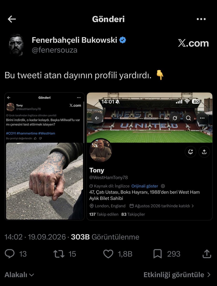 fenersouza's tweet photo. @WestHamTony78 You’re very famous man in Turkey bro. Respect 👍 https://t.co/WOp6TJ9HMT